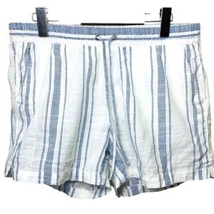 LOGG Costal White Blue Stripes Minimalist Shorts Elastic Waist Pocket 10